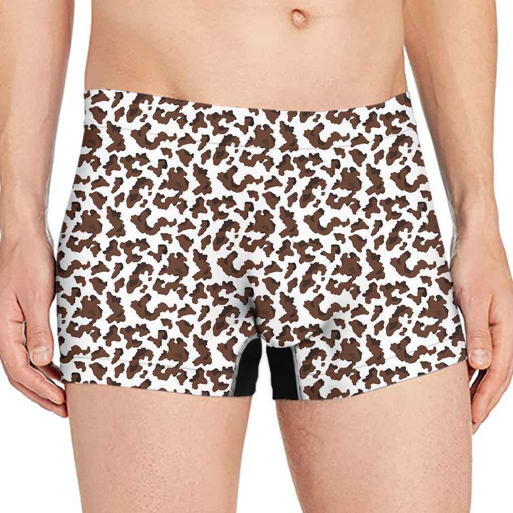 Brown And White Cow Pattern Print Men's Boxer Briefs