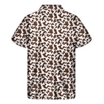 Brown And White Cow Pattern Print Men's Short Sleeve Shirt
