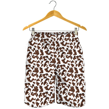 Brown And White Cow Pattern Print Men's Shorts