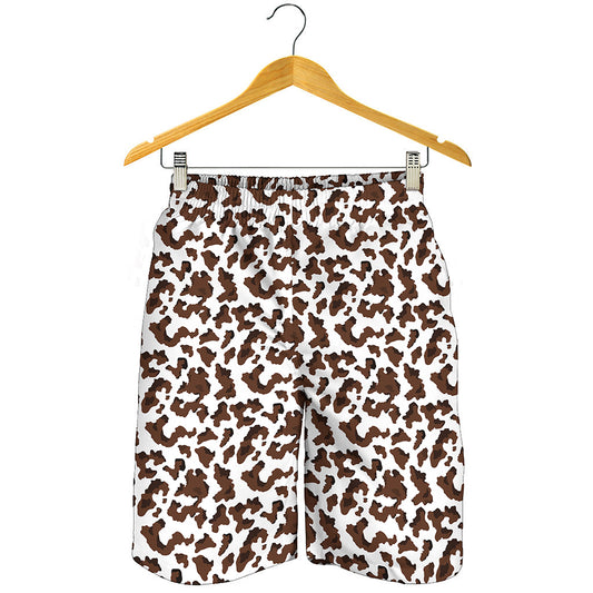 Brown And White Cow Pattern Print Men's Shorts