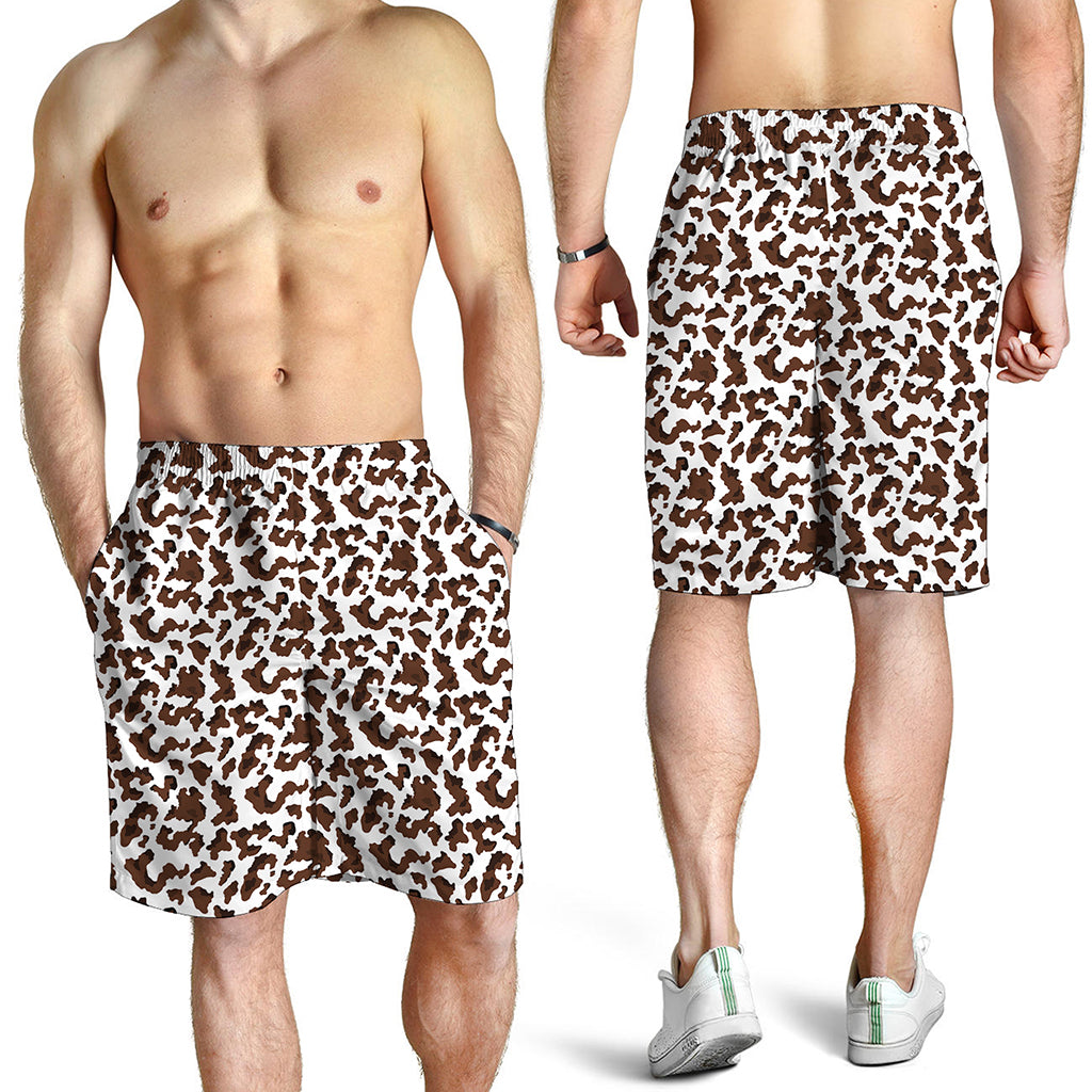 Brown And White Cow Pattern Print Men's Shorts