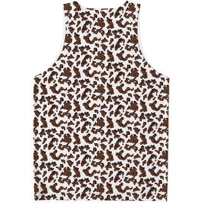 Brown And White Cow Pattern Print Men's Tank Top