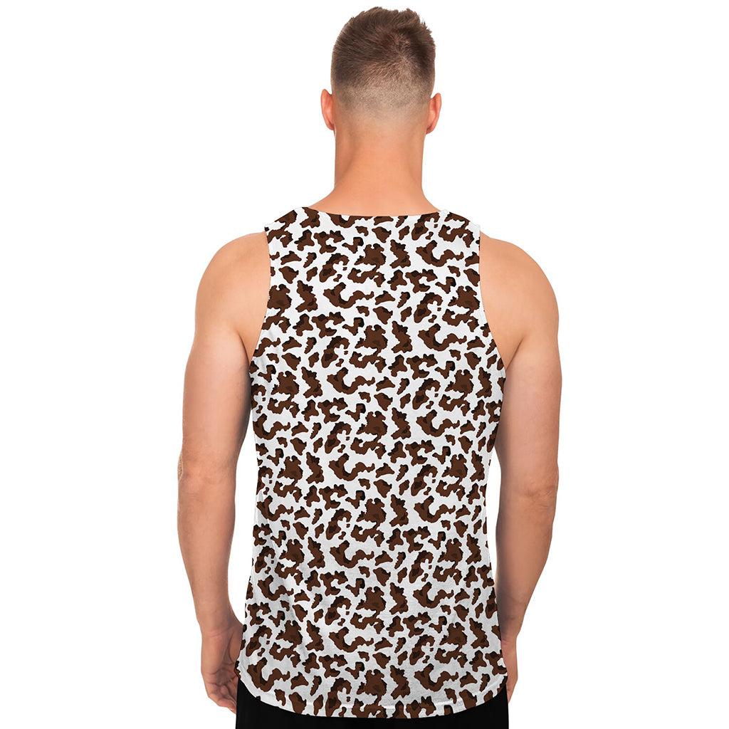 Brown And White Cow Pattern Print Men's Tank Top