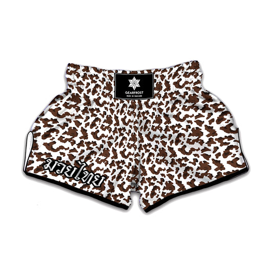 Brown And White Cow Pattern Print Muay Thai Boxing Shorts