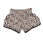 Brown And White Cow Pattern Print Muay Thai Boxing Shorts