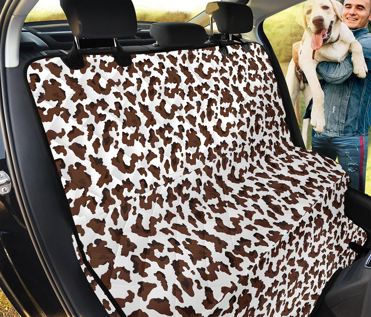 Brown And White Cow Pattern Print Pet Car Back Seat Cover