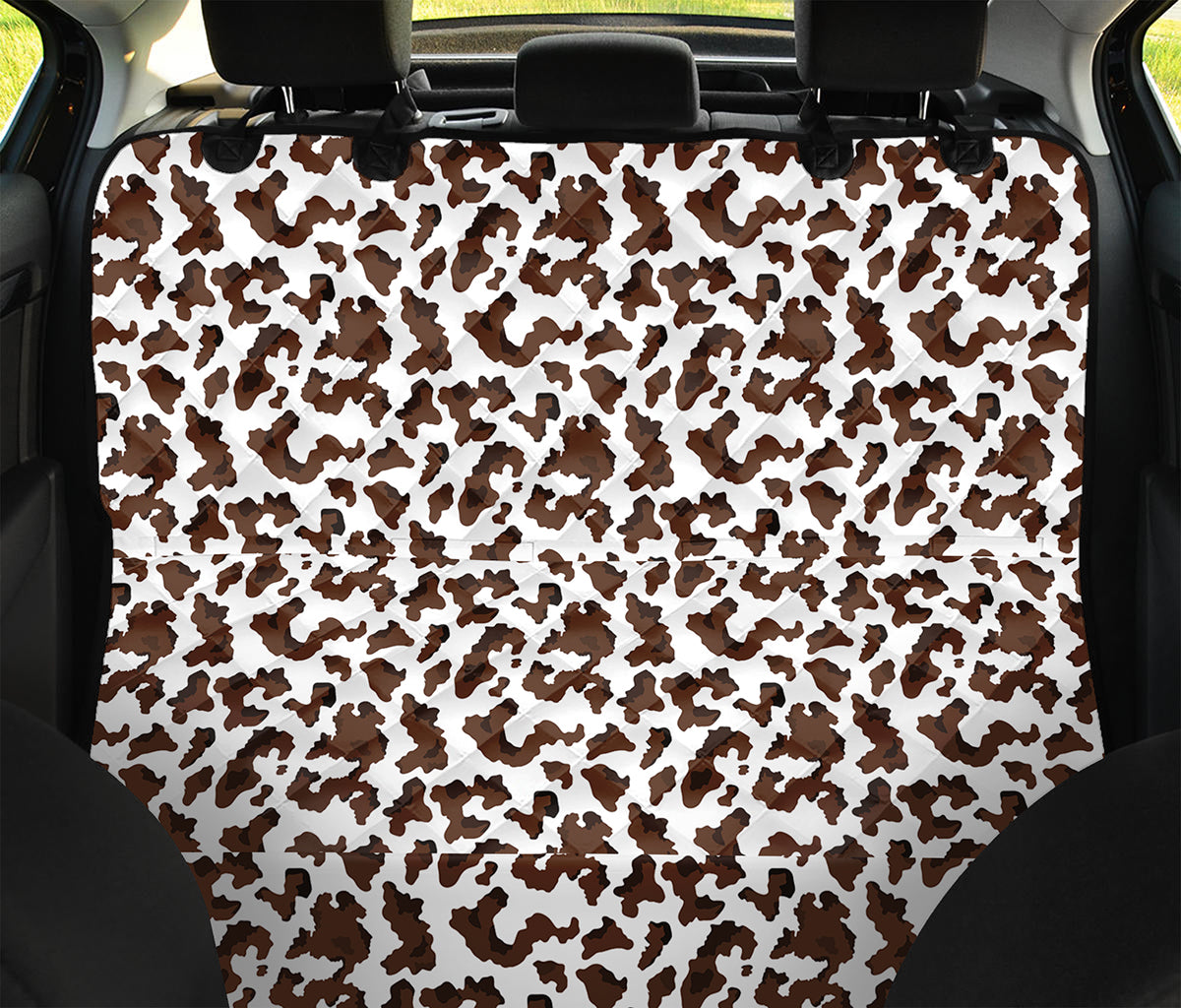Brown And White Cow Pattern Print Pet Car Back Seat Cover