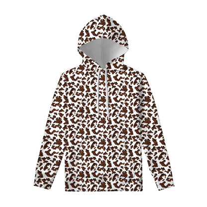 Brown And White Cow Pattern Print Pullover Hoodie