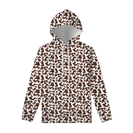 Brown And White Cow Pattern Print Pullover Hoodie