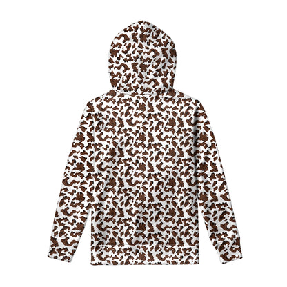 Brown And White Cow Pattern Print Pullover Hoodie
