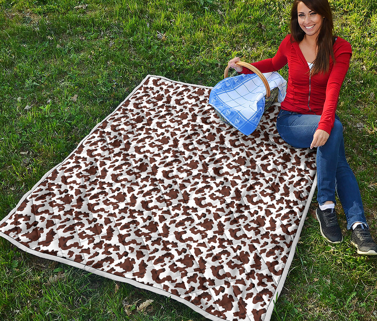 Brown And White Cow Pattern Print Quilt
