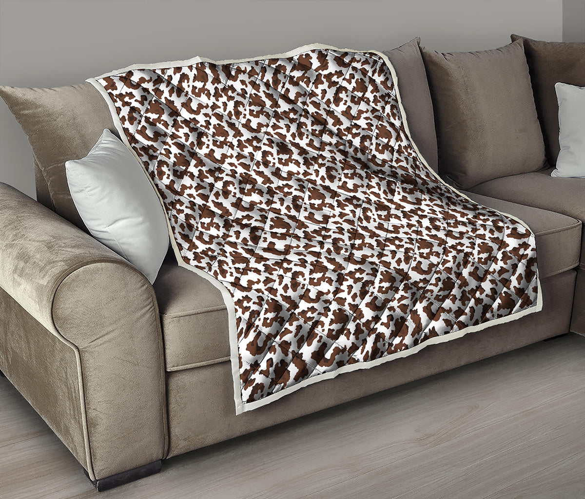 Brown And White Cow Pattern Print Quilt