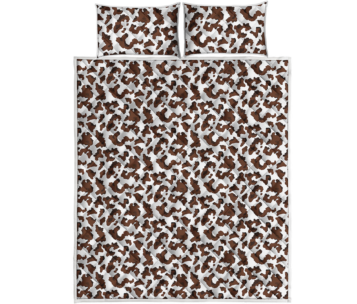 Brown And White Cow Pattern Print Quilt Bed Set