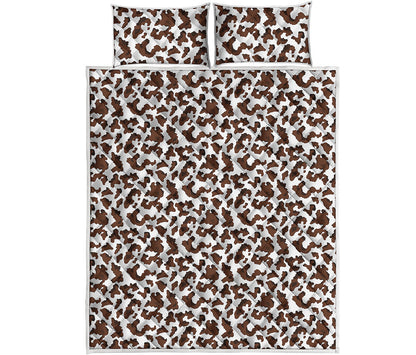 Brown And White Cow Pattern Print Quilt Bed Set