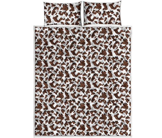 Brown And White Cow Pattern Print Quilt Bed Set
