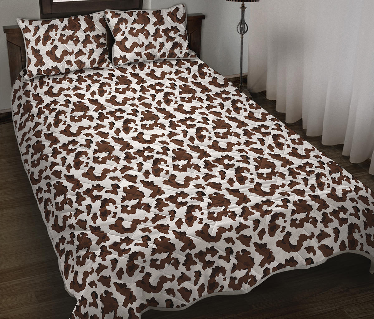 Brown And White Cow Pattern Print Quilt Bed Set
