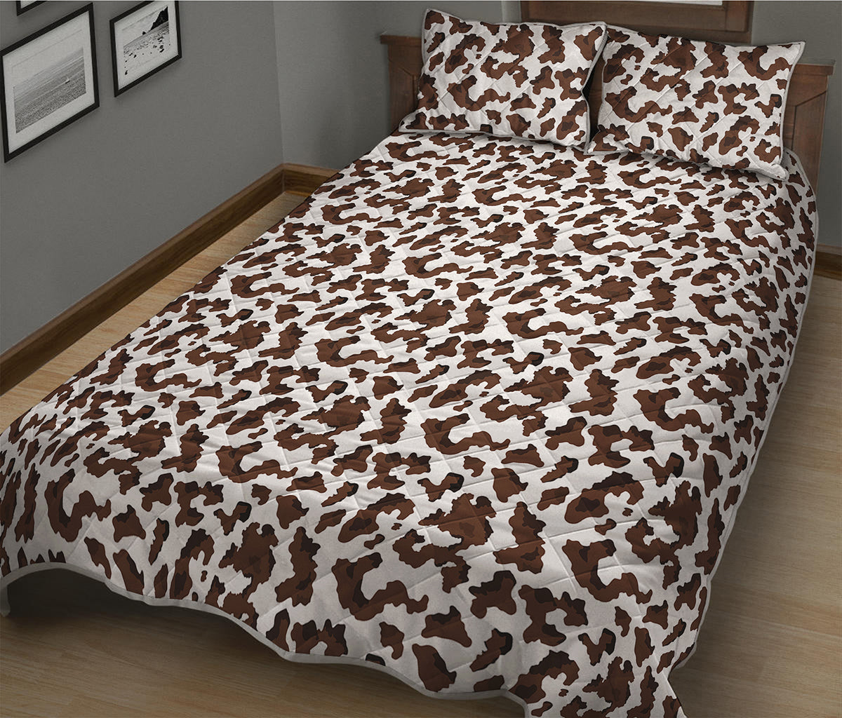 Brown And White Cow Pattern Print Quilt Bed Set