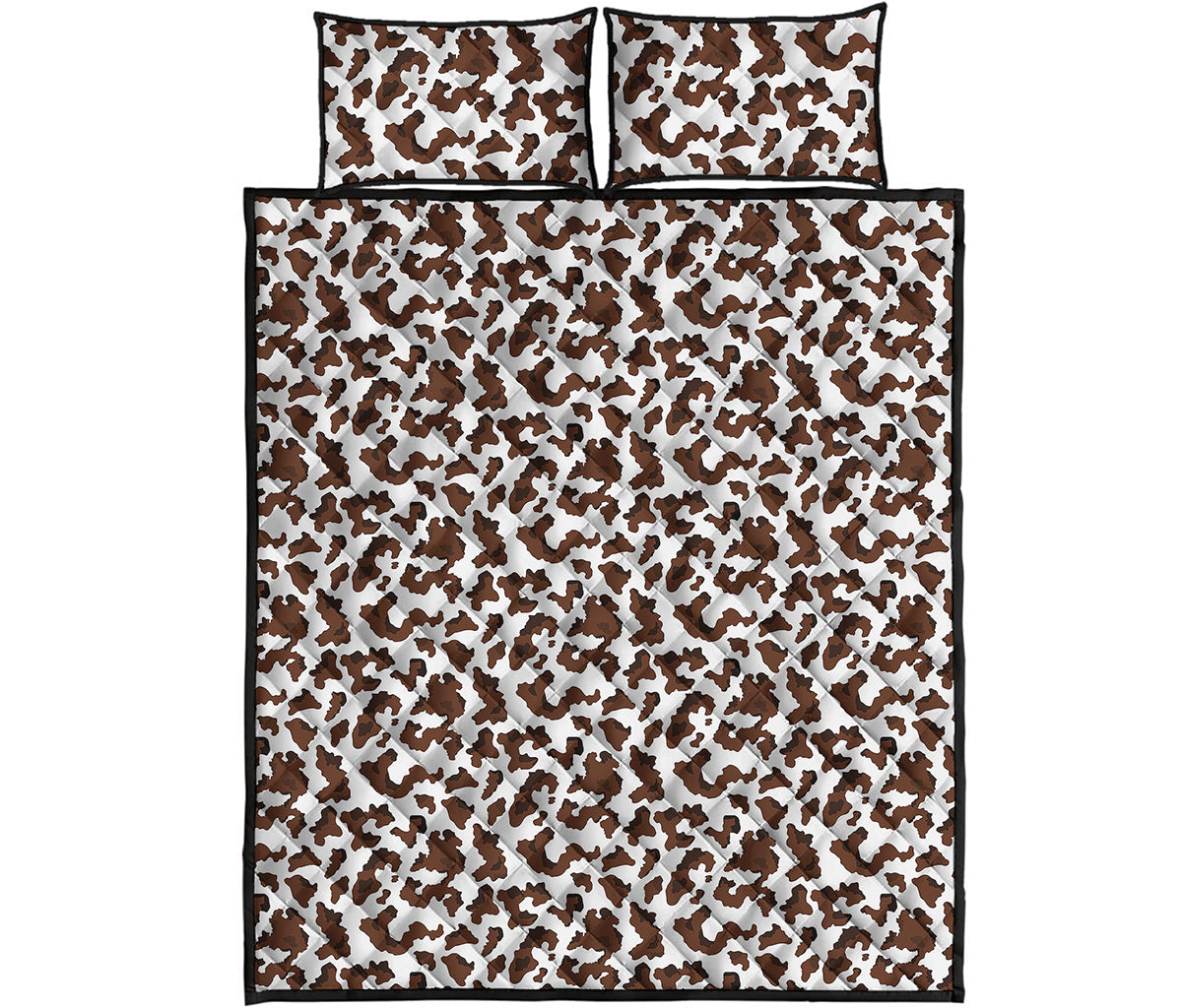 Brown And White Cow Pattern Print Quilt Bed Set