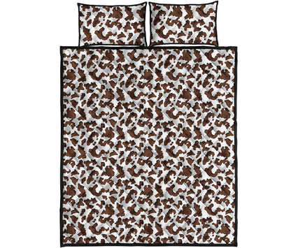 Brown And White Cow Pattern Print Quilt Bed Set