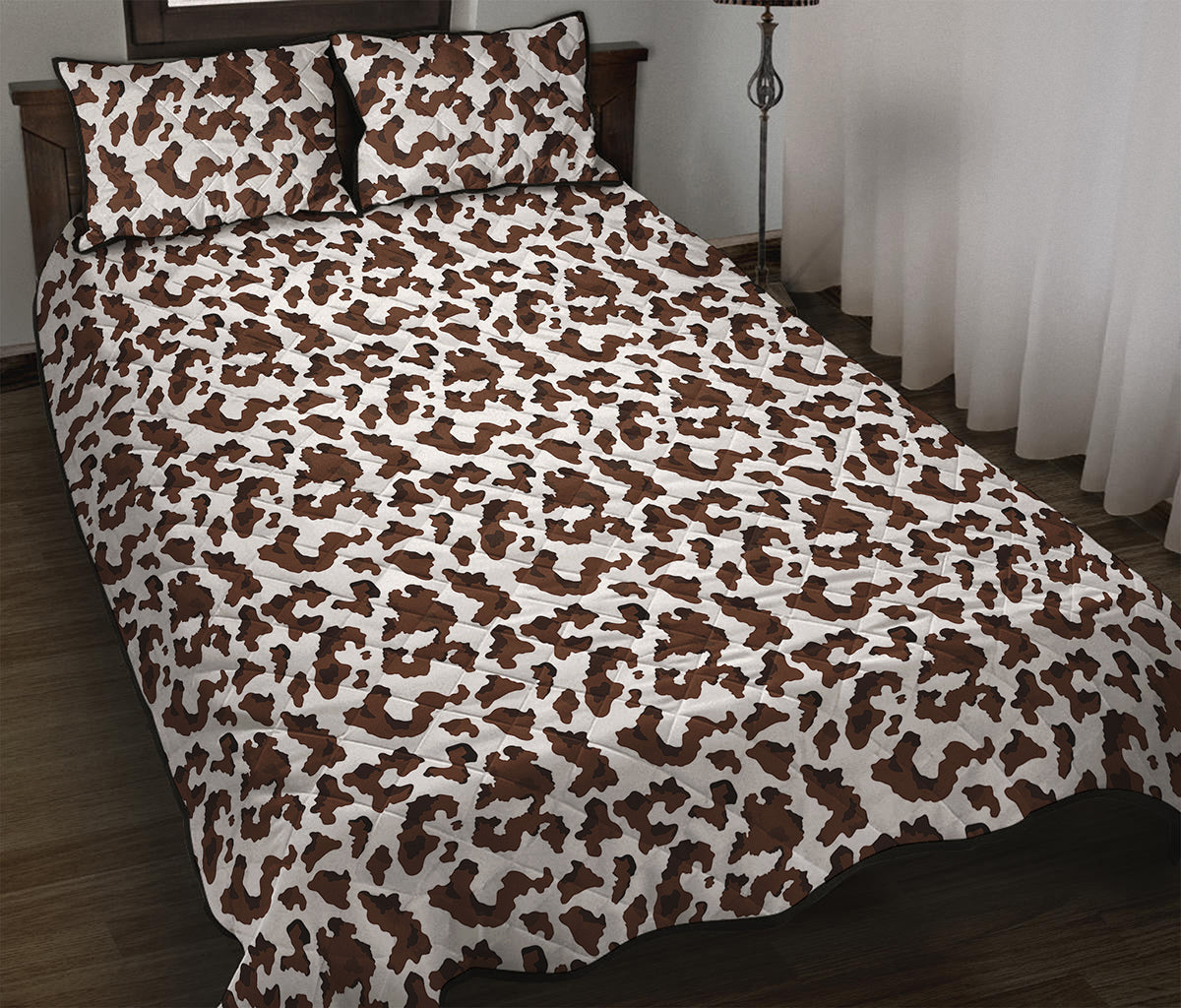 Brown And White Cow Pattern Print Quilt Bed Set
