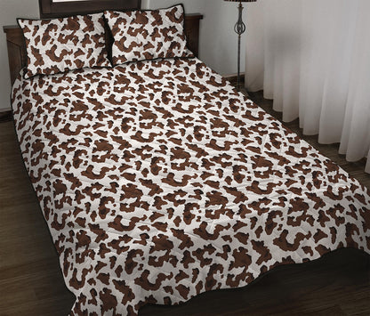 Brown And White Cow Pattern Print Quilt Bed Set