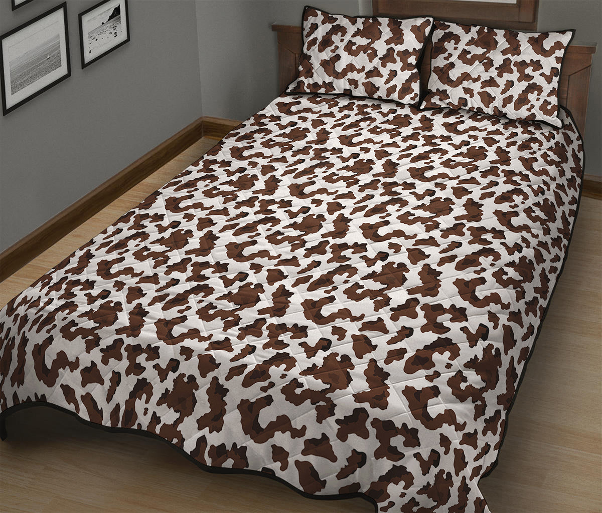 Brown And White Cow Pattern Print Quilt Bed Set