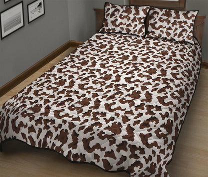 Brown And White Cow Pattern Print Quilt Bed Set
