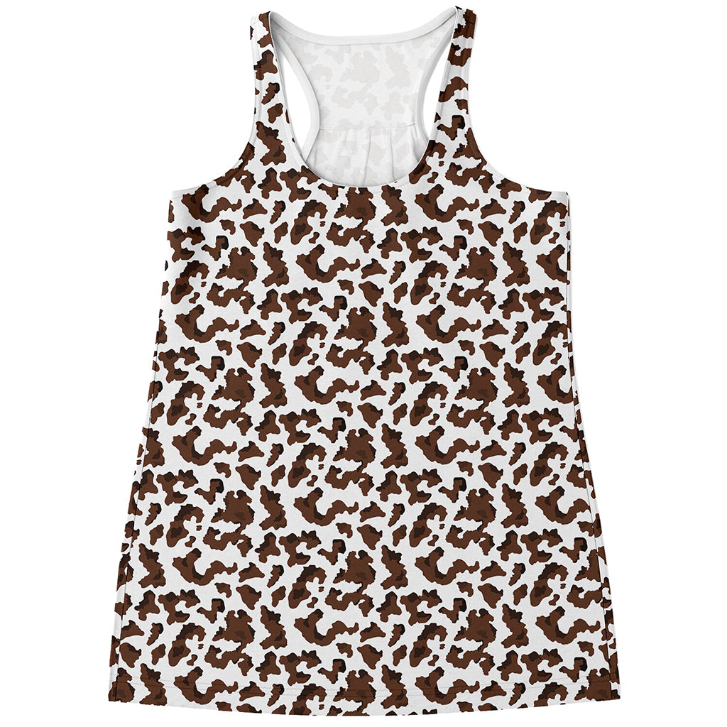 Brown And White Cow Pattern Print Women's Racerback Tank Top