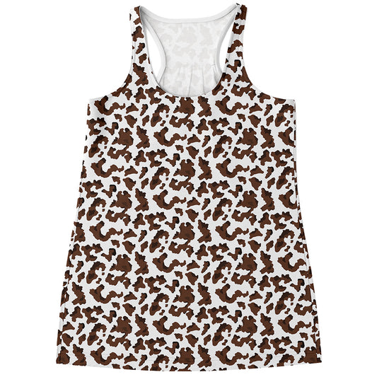 Brown And White Cow Pattern Print Women's Racerback Tank Top