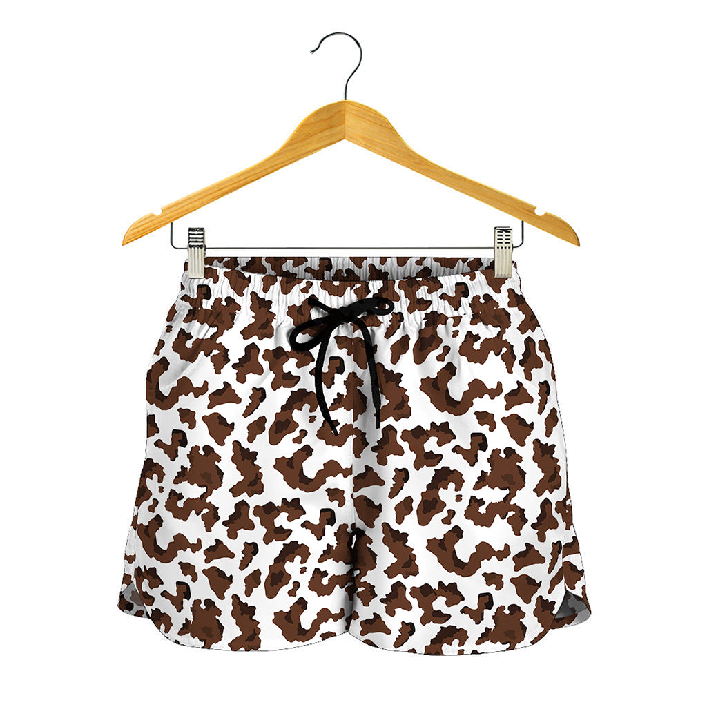 Brown And White Cow Pattern Print Women's Shorts