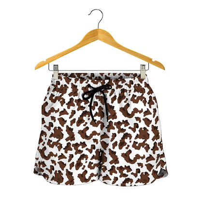 Brown And White Cow Pattern Print Women's Shorts