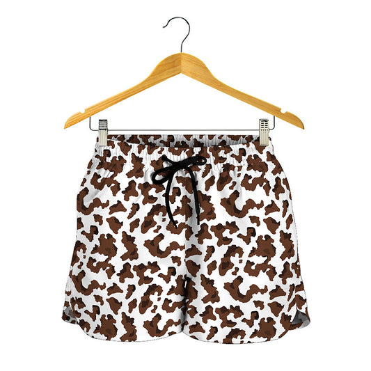 Brown And White Cow Pattern Print Women's Shorts