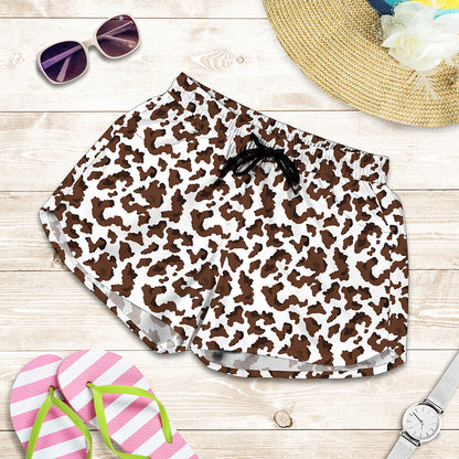 Brown And White Cow Pattern Print Women's Shorts