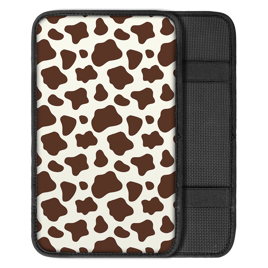 Brown And White Cow Print Car Center Console Cover