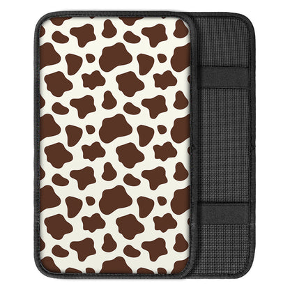 Brown And White Cow Print Car Center Console Cover
