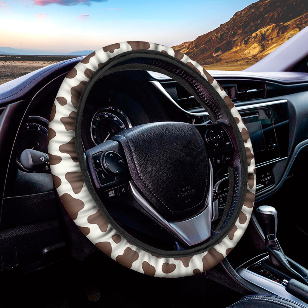 Brown And White Cow Print Car Steering Wheel Cover