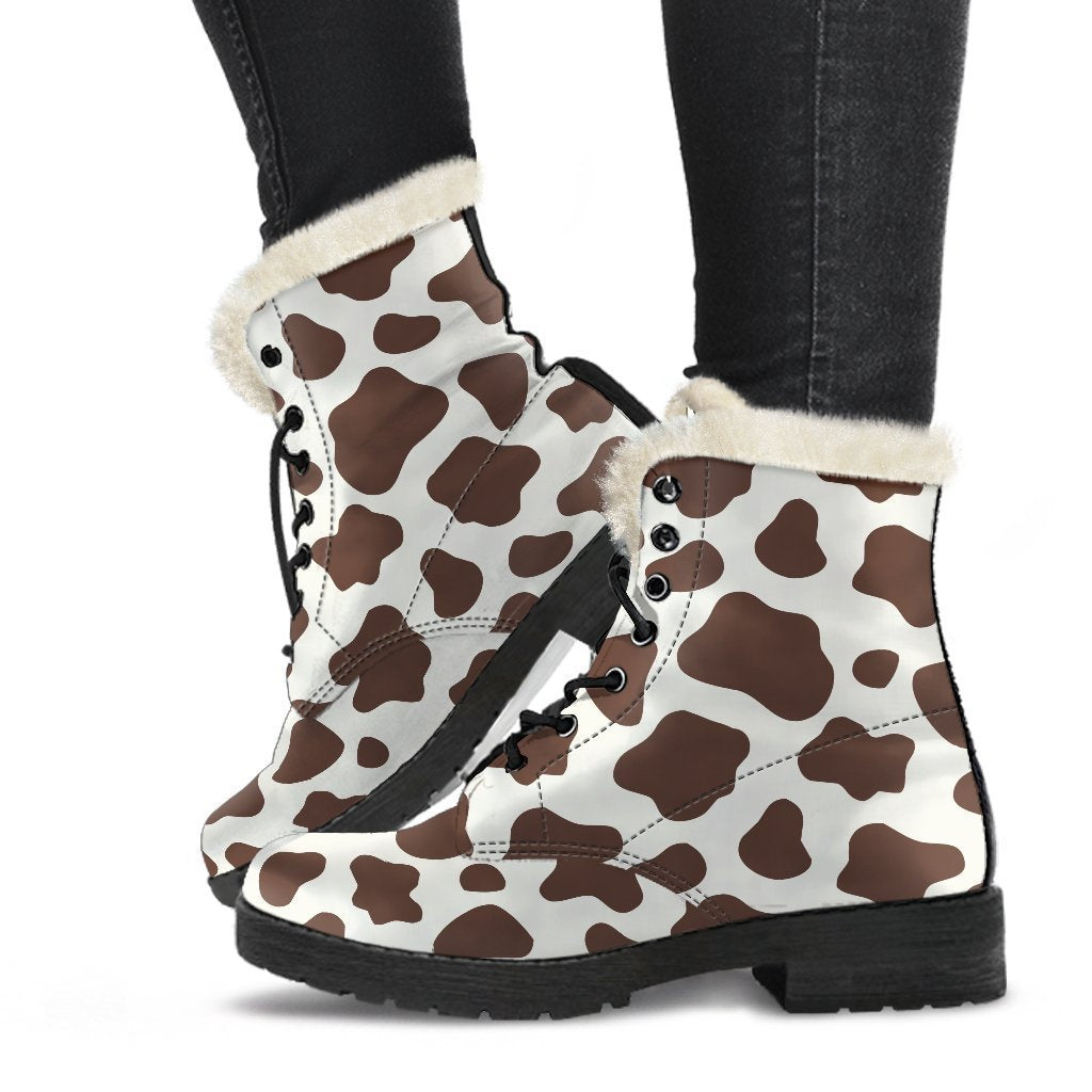 Brown And White Cow Print Comfy Boots GearFrost