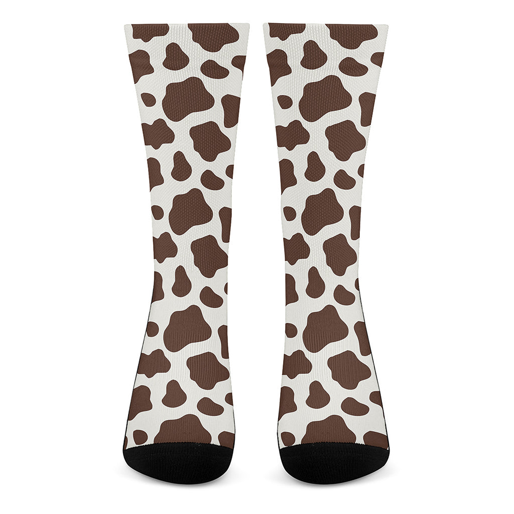 Brown And White Cow Print Crew Socks