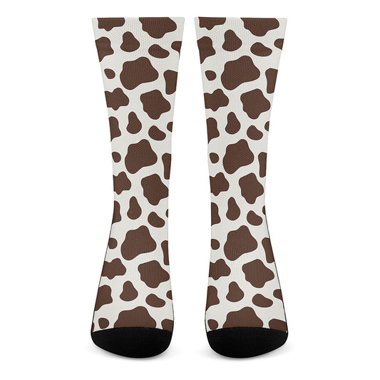 Brown And White Cow Print Crew Socks