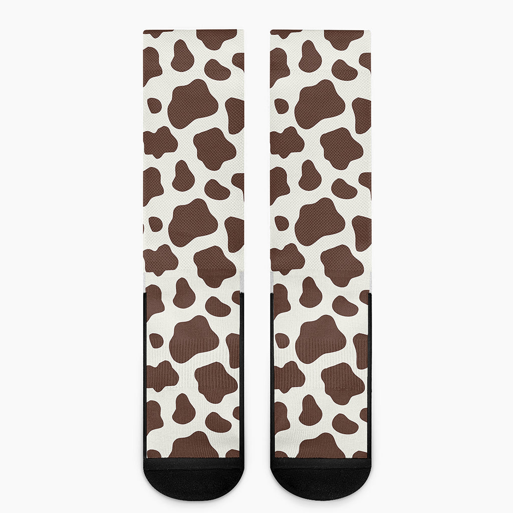 Brown And White Cow Print Crew Socks
