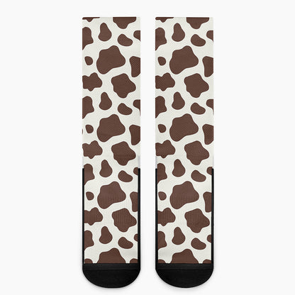 Brown And White Cow Print Crew Socks
