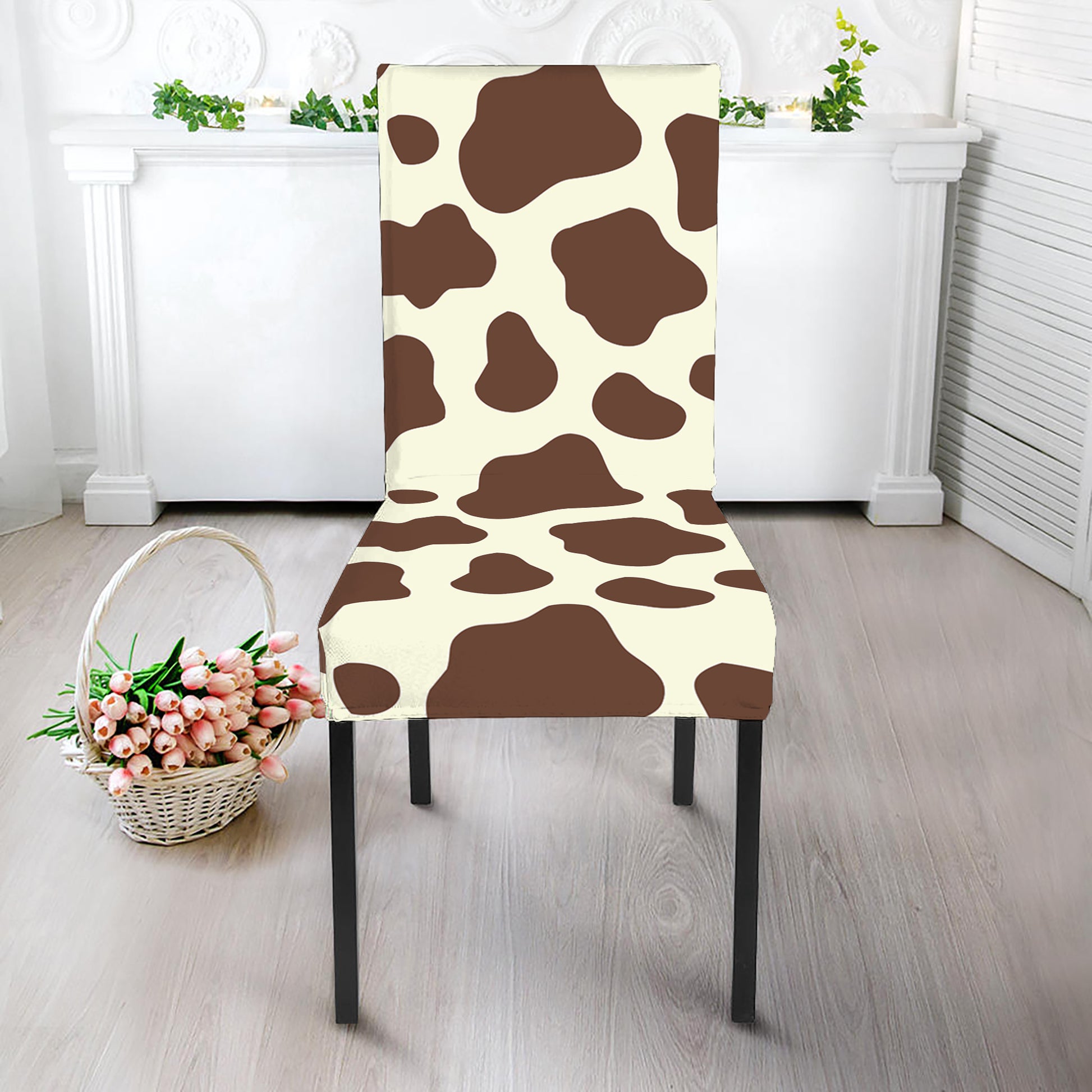 Brown And White Cow Print Dining Chair Slipcover