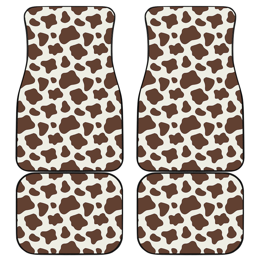 Brown And White Cow Print Front and Back Car Floor Mats
