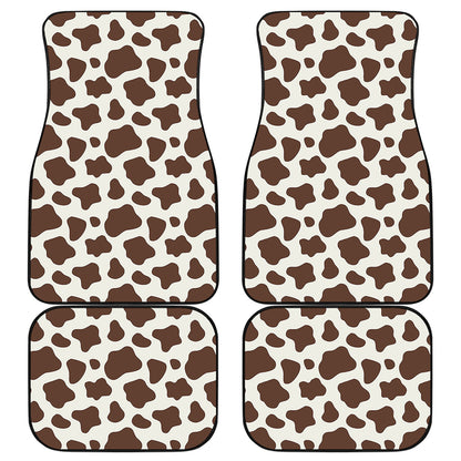 Brown And White Cow Print Front and Back Car Floor Mats
