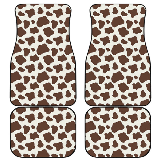 Brown And White Cow Print Front and Back Car Floor Mats