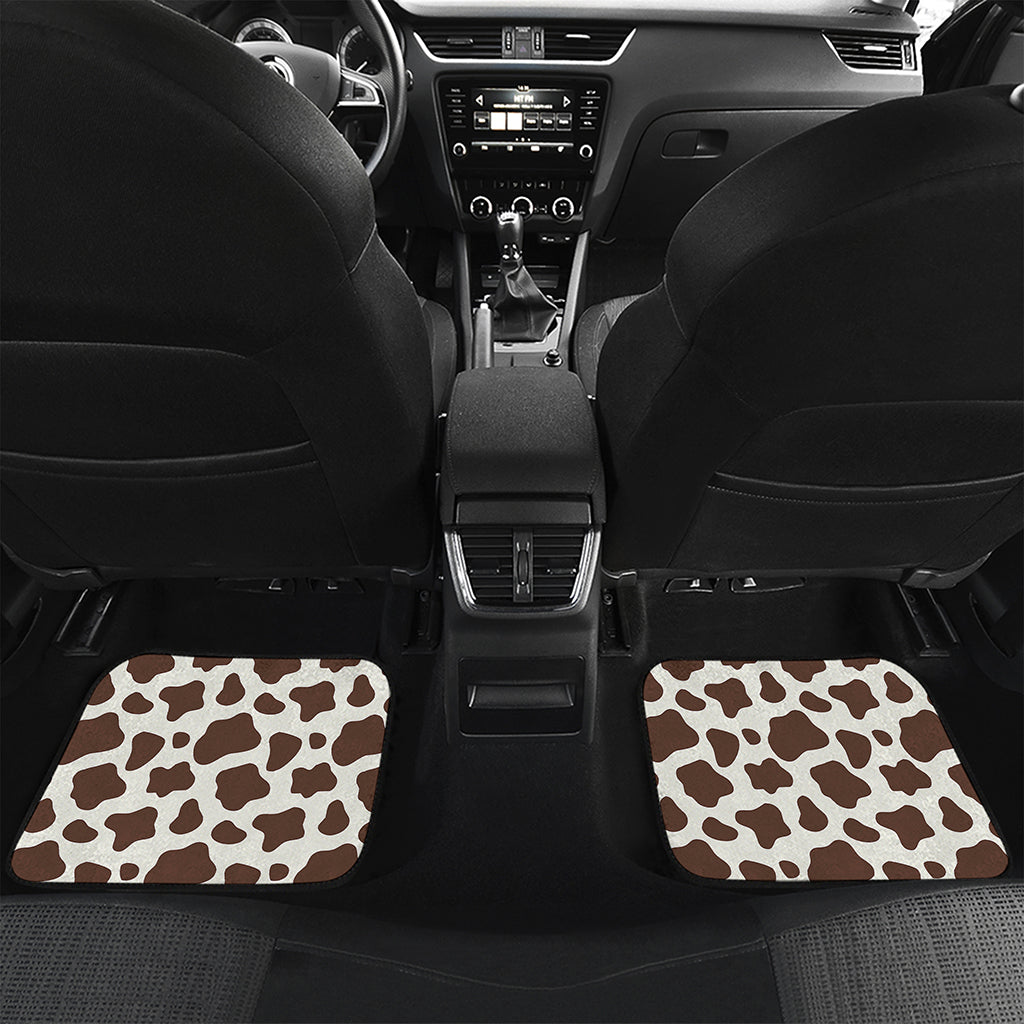Brown And White Cow Print Front and Back Car Floor Mats