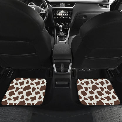 Brown And White Cow Print Front and Back Car Floor Mats