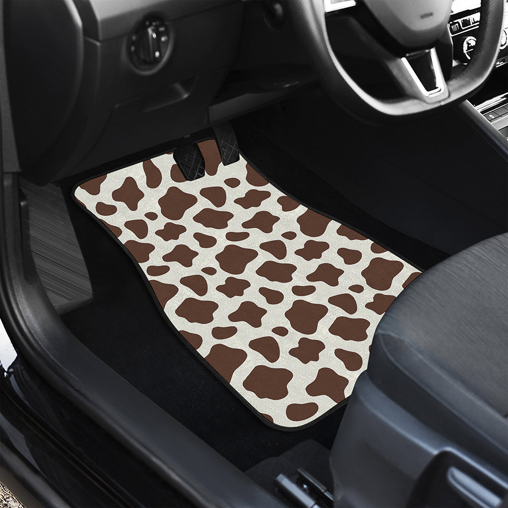 Brown And White Cow Print Front and Back Car Floor Mats