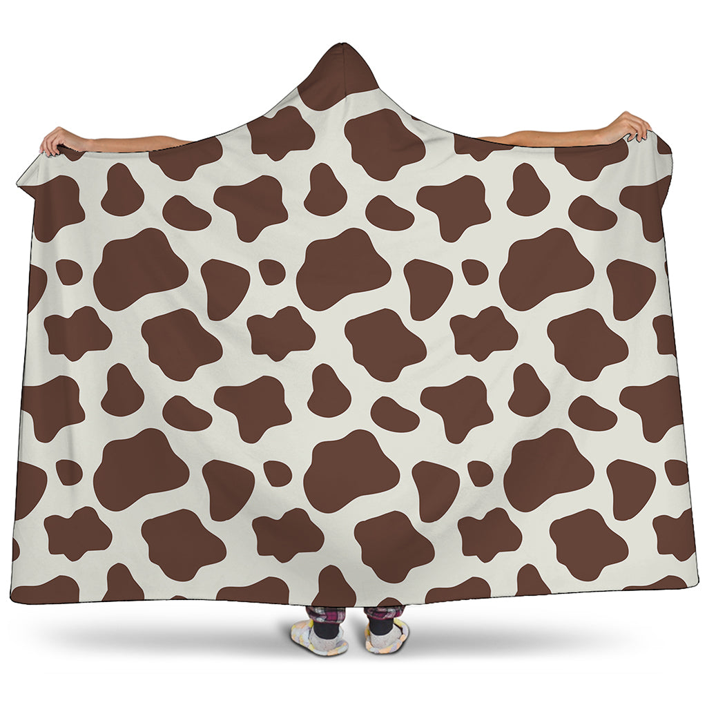 Brown And White Cow Print Hooded Blanket