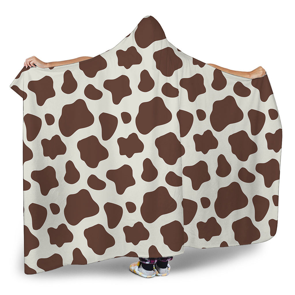 Brown And White Cow Print Hooded Blanket